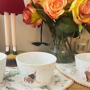 222 Fifth Dog Print Bowls - White and Brown